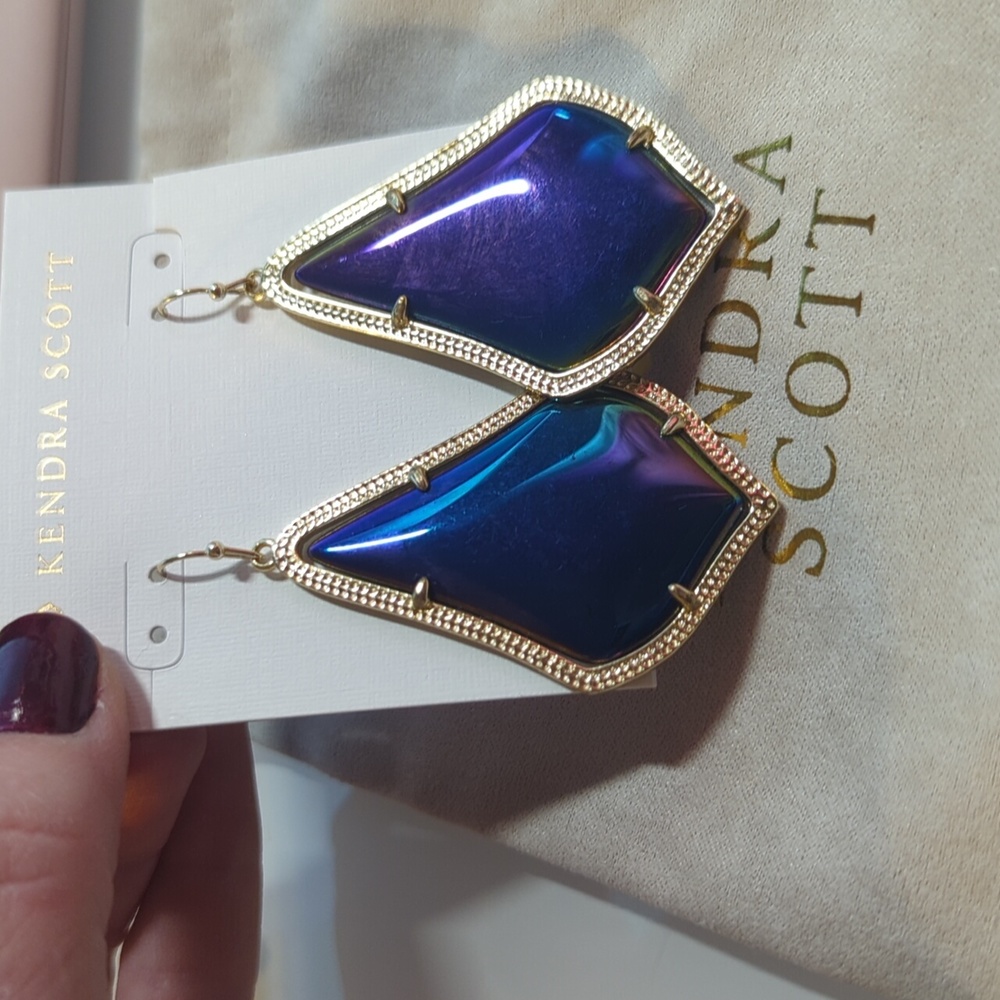 Kendra Scott Alex Black Iridescent Drop Earrings Gold